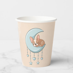 Cute French Bulldog Puppy Blue Moon Baby Shower Paper Cups