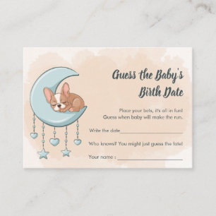 Cute French Bulldog Puppy Blue Moon Guess Date Enclosure Card