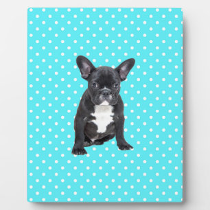 Cute French Bulldog Puppy Blue Polka Dots Plaque