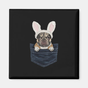 Cute French Bulldog Puppy Bunny Hat In Pocket East Magnet