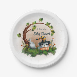 Cute French Bulldog Puppy Halloween Baby Shower Paper Plate