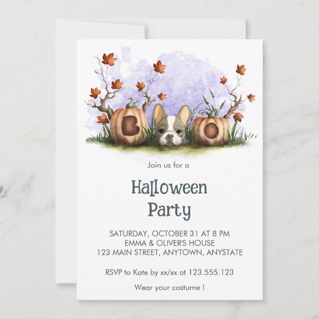 Cute French Bulldog Puppy Halloween Party Invitation (Front)
