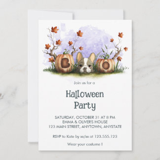 Cute French Bulldog Puppy Halloween Party Invitation