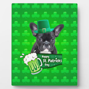 Cute French Bulldog Puppy Hat St. Patrick Day Plaque