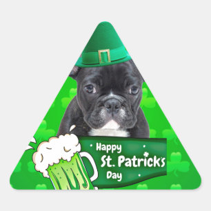Cute French Bulldog Puppy Hat St. Patrick Day Triangle Sticker