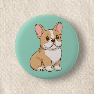 Cute French Bulldog Puppy on Green 6 Cm Round Badge