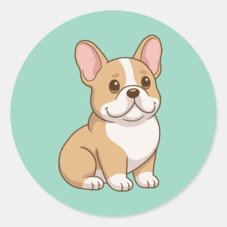 Cute French Bulldog Puppy on Green Classic Round Sticker