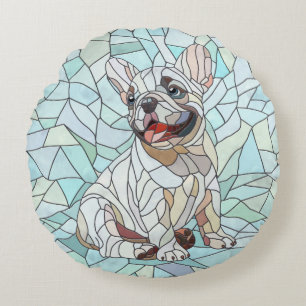 Cute French Bulldog Puppy - pastel mosaic Round Cushion