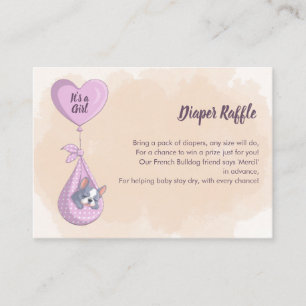 Cute French Bulldog Puppy Pink Heart Diaper Raffle Enclosure Card