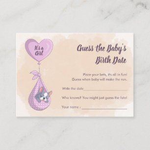 Cute French Bulldog Puppy Pink Heart Guess Date Enclosure Card