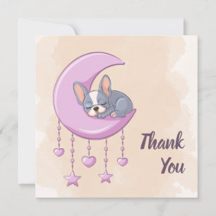 Cute French Bulldog Puppy Pink Moon Baby Shower Thank You Card