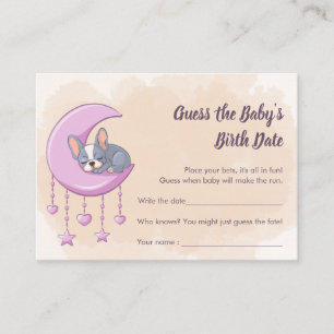 Cute French Bulldog Puppy Pink Moon Guess Date Enclosure Card