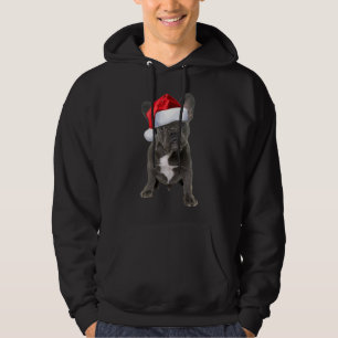 Cute French Bulldog Puppy Santa Hat Fun Christmas Hoodie