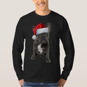 Cute French Bulldog Puppy Santa Hat Fun Christmas T-Shirt