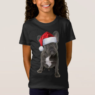 Cute French Bulldog Puppy Santa Hat Fun Christmas T-Shirt