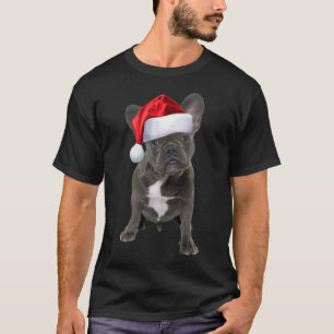 Cute French Bulldog Puppy Santa Hat Fun Christmas T-Shirt