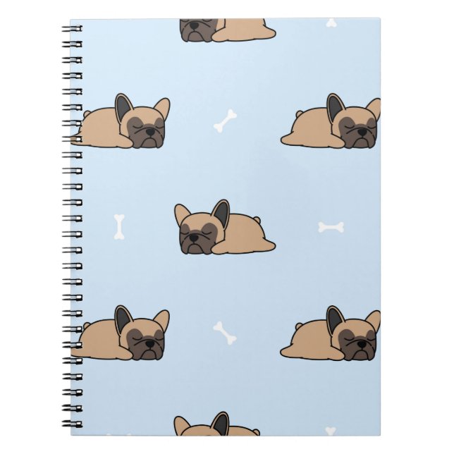 Cute french bulldog puppy sleeping seamless patter notebook (Front)