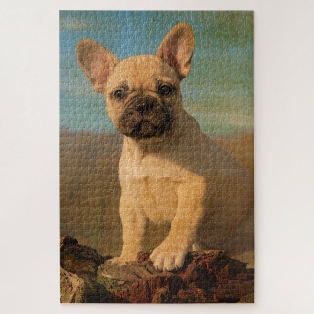Cute French Bulldog puppy, vintage photo Jigsaw Puzzle (Vertical)