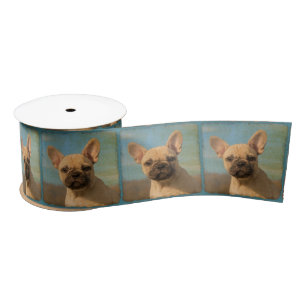 Cute French Bulldog Puppy Vintage Portrait Photo - Satin Ribbon