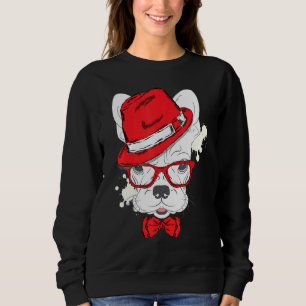 Cute French Bulldog Puppy Wear A Hat And Glasses Sweatshirt
