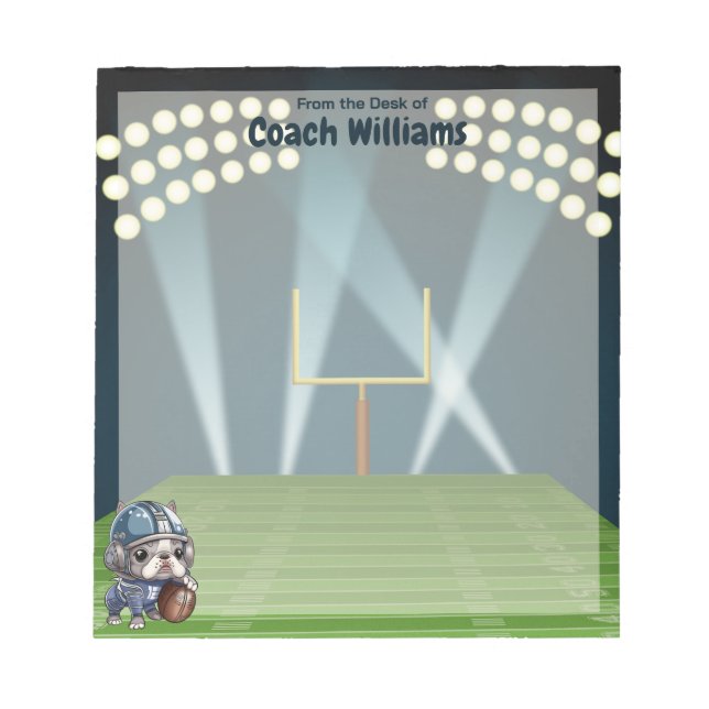Cute French bulldog quarterback stadium cartoon Notepad (Front)
