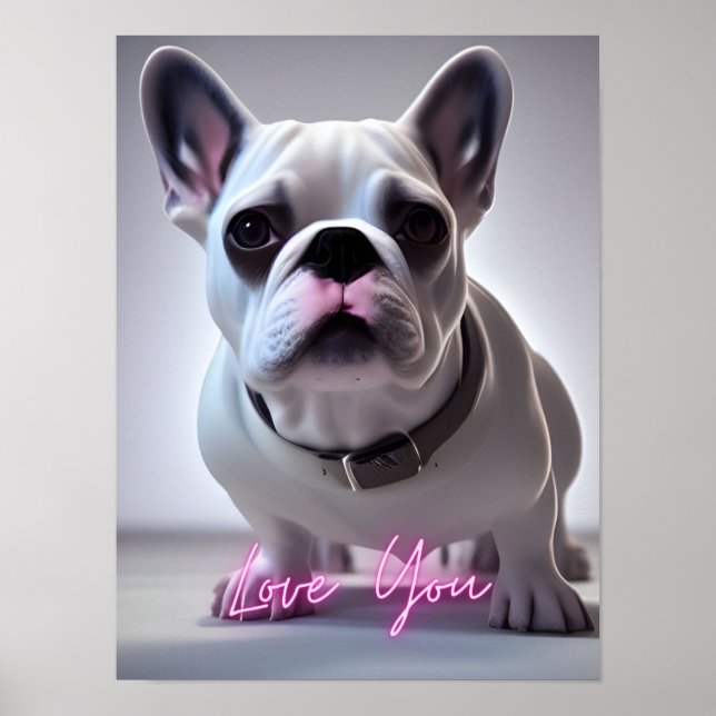 Cute French Bulldog Quote LOVE YOU Wall Art  (Front)