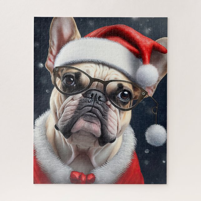 Cute French Bulldog Santa Christmas Holiday Design Jigsaw Puzzle (Vertical)