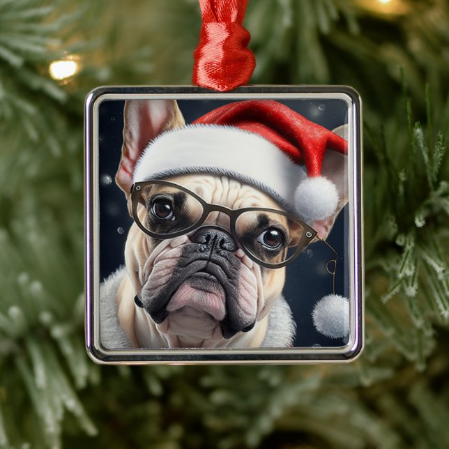 Cute French Bulldog Santa Christmas Holiday Design Metal Tree Decoration (Tree)