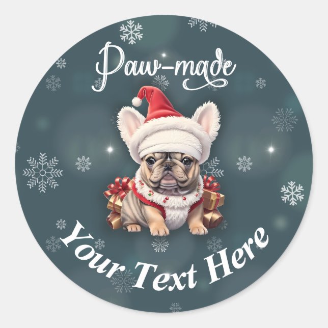 Cute French Bulldog Santa Hat Handmake Christmas  Classic Round Sticker (Front)