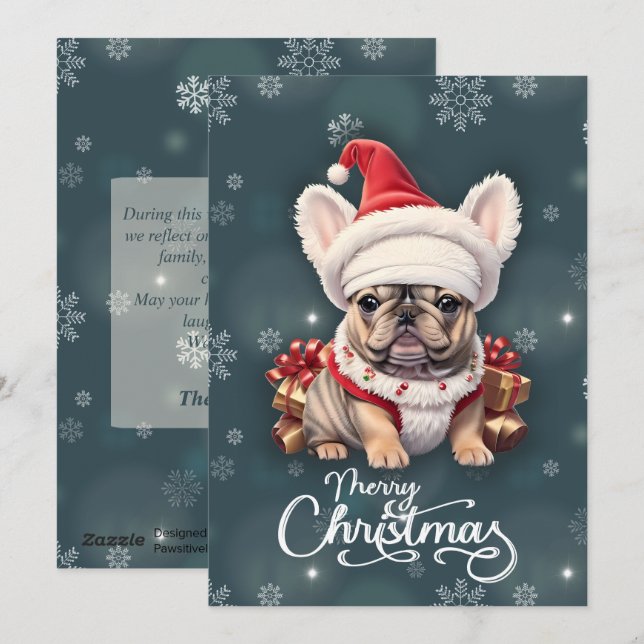 Cute French Bulldog Santa Hat Merry Christmas Holiday Card (Front/Back)