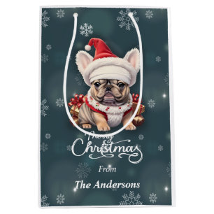 Cute French Bulldog Santa Hat Merry Christmas Medium Gift Bag