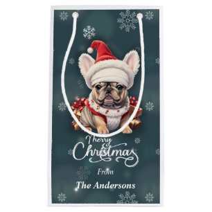 Cute French Bulldog Santa Hat Merry Christmas Small Gift Bag