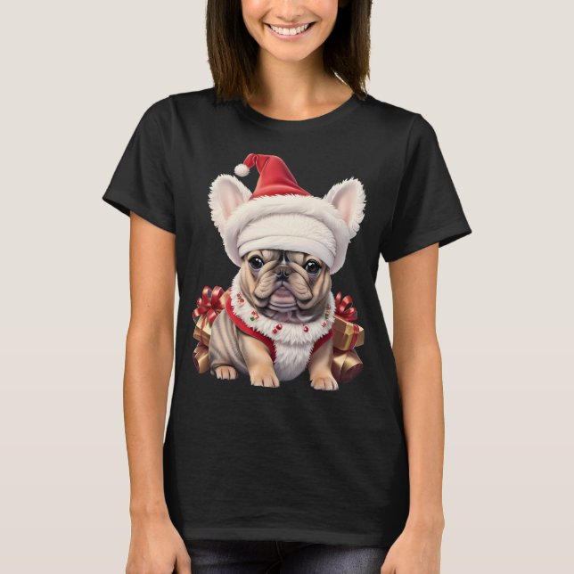 Cute French Bulldog Santa Hat Merry Christmas T Sh T-Shirt (Front)