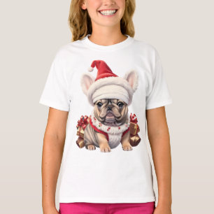 Cute French Bulldog Santa Hat Merry Christmas T-Shirt