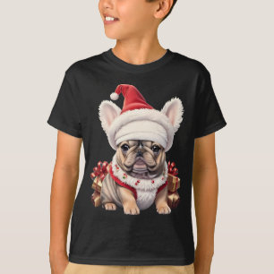 Cute French Bulldog Santa Hat Merry Christmas T-Shirt