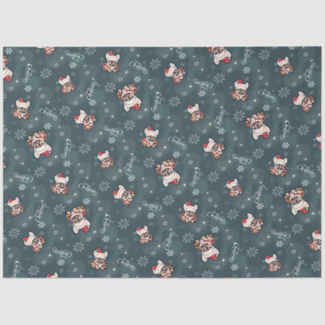 Cute French Bulldog Santa Hat Merry Christmas Tissue Paper (Front)