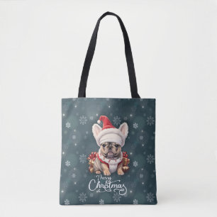 Cute French Bulldog Santa Hat Merry Christmas Tote Bag