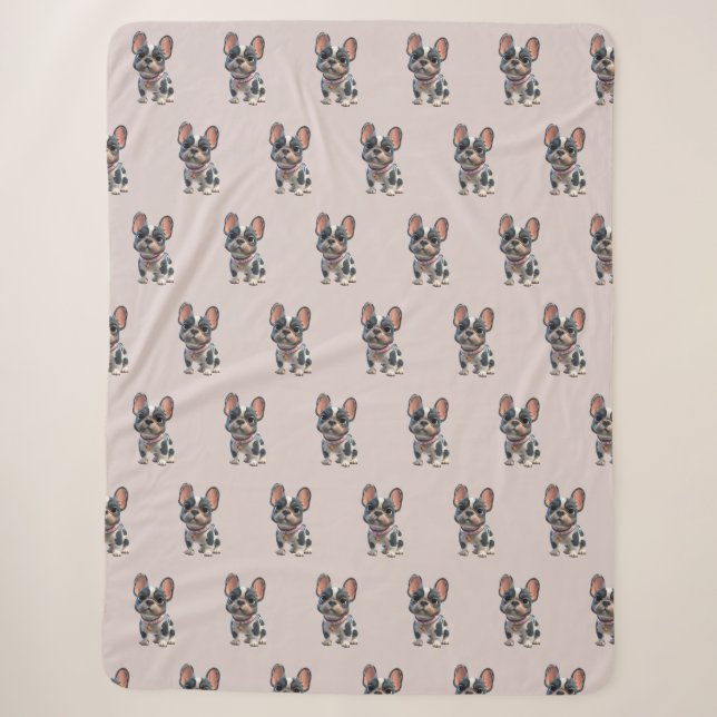 Cute French Bulldog Sherpa Blanket (Front)