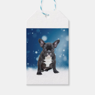 Cute French Bulldog Snow Stars Blue Christmas Gift Tags