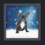 Cute French Bulldog Snow Stars Blue Christmas Keepsake Box<br><div class="desc">Cute French Bulldog Snow Stars Blue Christmas theme.</div>