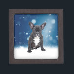 Cute French Bulldog Snow Stars Blue Christmas Keepsake Box<br><div class="desc">Cute French Bulldog Snow Stars Blue Christmas theme.</div>