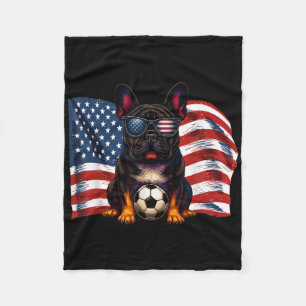Cute French Bulldog Soccer Usa Flag Sungles Patrio Fleece Blanket