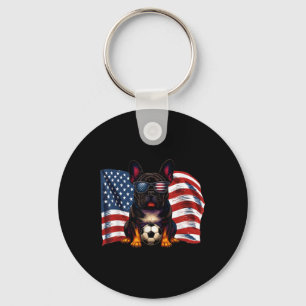 Cute French Bulldog Soccer Usa Flag Sungles Patrio Key Ring