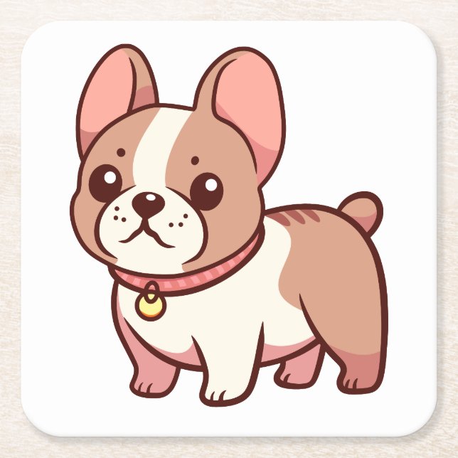 Cute French Bulldog  Square Paper Coaster (Front)