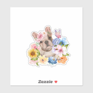 Cute French Bulldog surrounded by flowers
