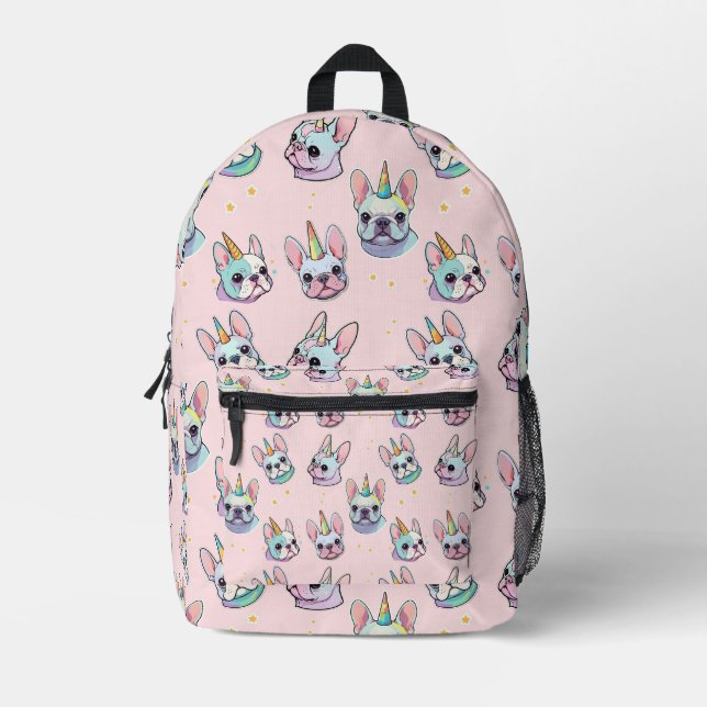 Cute French Bulldog Unicorn Pastel Pattern Printed Backpack (Front)