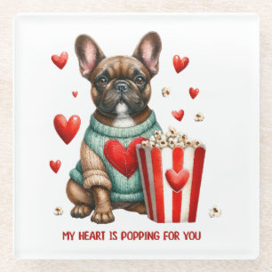 Cute French Bulldog Valentines Day heart Glass Coaster