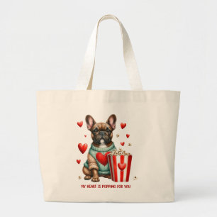 Cute French Bulldog Valentines Day heart Large Tote Bag