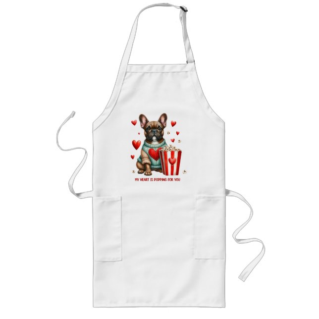 Cute French Bulldog Valentines Day heart Long Apron (Front)