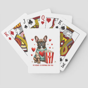 Cute French Bulldog Valentines Day heart Playing Cards